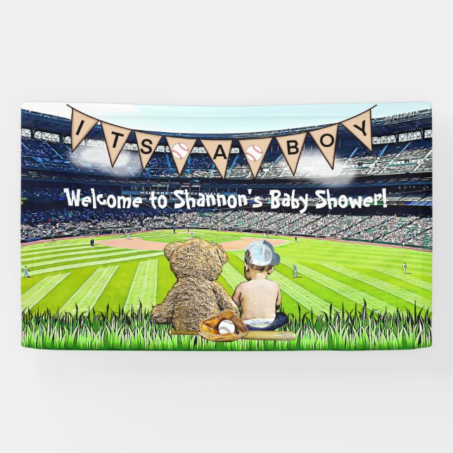 Banderoles Baby shower de base-ball Teddy Bear et Baby (Horizontal)