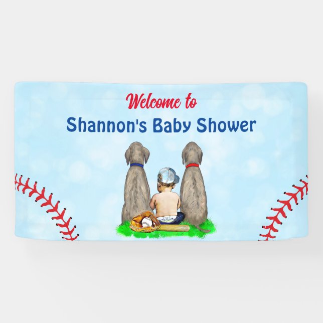 Banderoles Baby shower de baseball chien et bébé garçon (Horizontal)