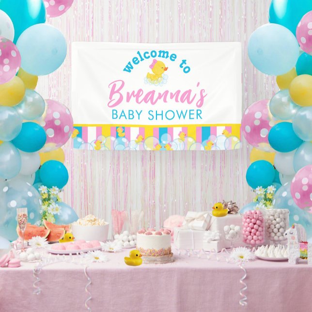 Banderoles Baby shower de canard en caoutchouc de fille Accue (Welcome to Girl Rubber Ducky Hanging Vinyl Baby Shower Banner in White)