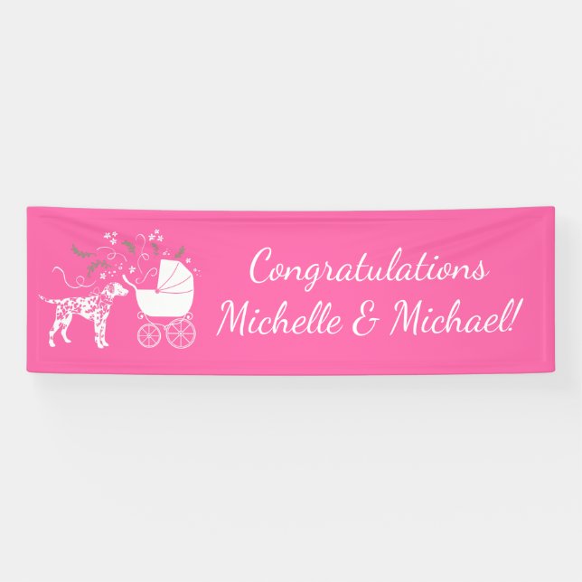 Banderoles Baby shower de Chien Dalmatien Chien Chien rose Ch (Horizontal)