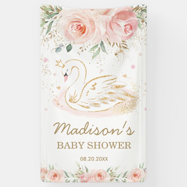 Banderoles Baby shower de cygne rose Floral Anniversaire Ba (Vertical)