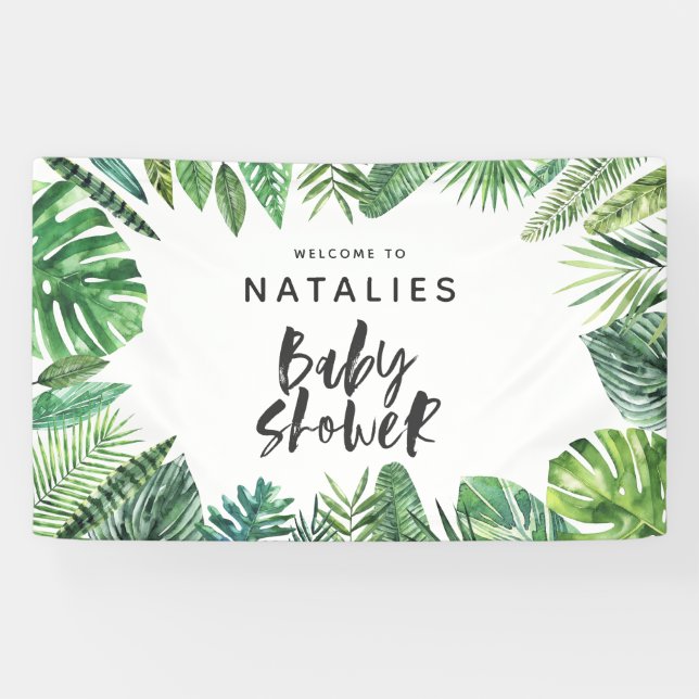 Banderoles Baby shower de feuille de palme tropicale et de sc (Horizontal)