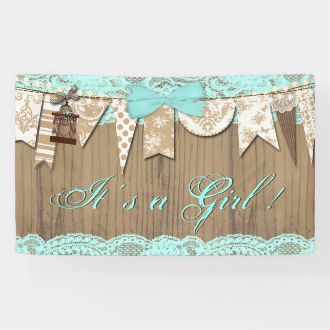 Banderoles Baby shower de fille en dentelle bleu Turquoise en (Horizontal)