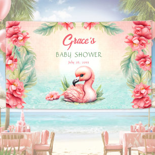 Banderoles Baby shower de fille Flamant rose rose d'été tropi