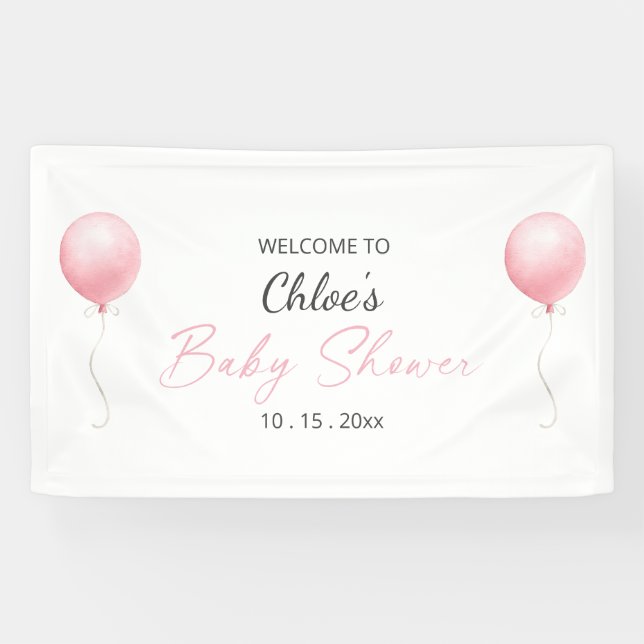Banderoles Baby shower de filles de ballons rose moderne (Horizontal)