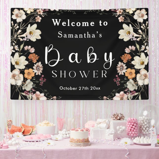 Banderoles Baby shower de Fleur sauvage Black Rustic moderne (Fête)