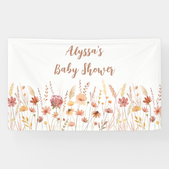 Banderoles Baby shower de Fleur sauvage Boho Terracotta (Horizontal)