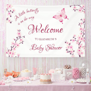 Banderoles Baby shower de fleurs de cerisiers papillon Bienve