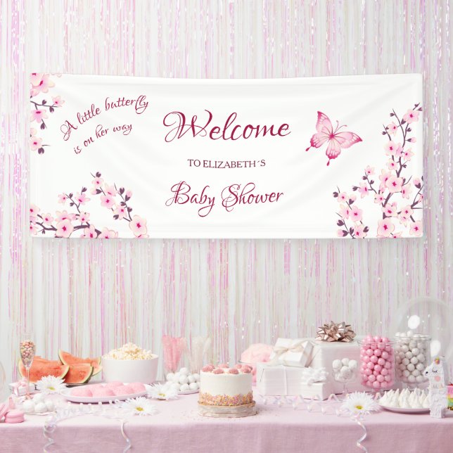 Banderoles Baby shower de fleurs de cerisiers papillon Bienve (Fête)
