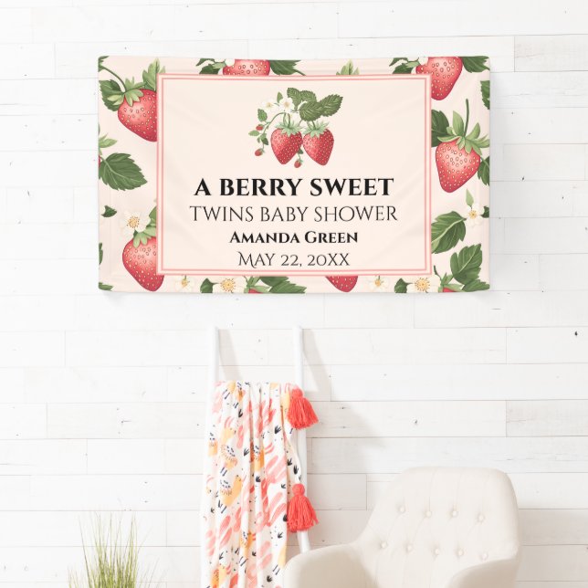Banderoles Baby shower de fraises sucrées TWINS Berry (En situation)