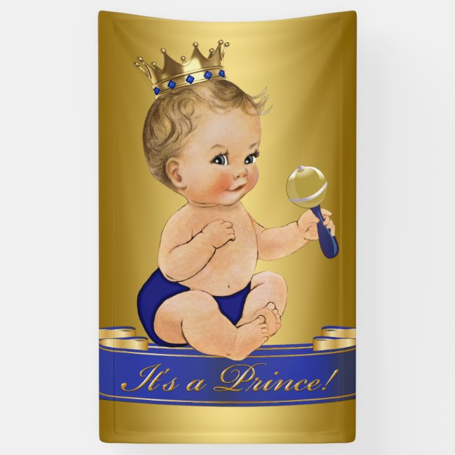 Banderoles Baby shower de garçon Blue Gold (Vertical)