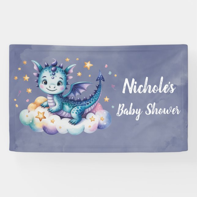 Banderoles Baby shower de garçon Little Star Dragon (Horizontal)
