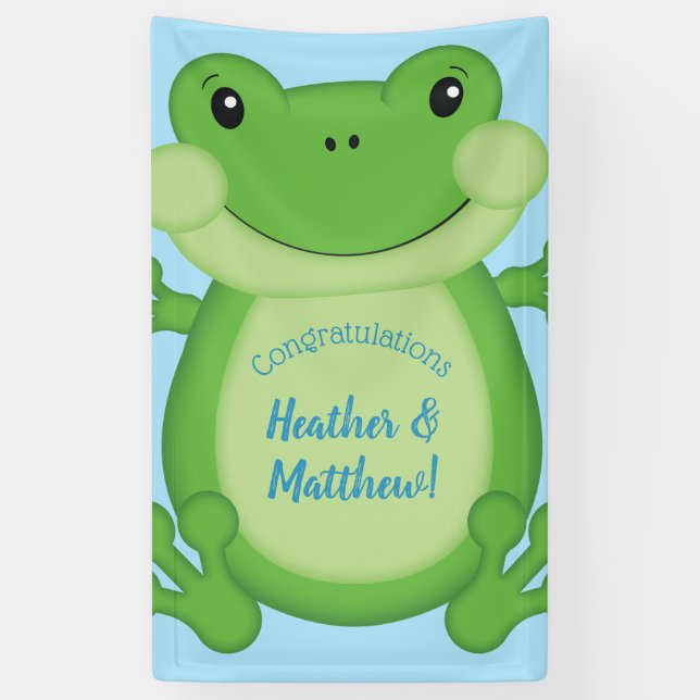 Banderoles Baby shower de grenouille bleu (Vertical)