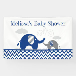 Banderoles Baby shower de gris de bleu marine d'éléphant
