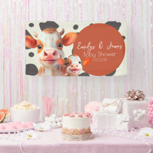 Banderoles Baby shower de Motif d'impression de vache aquarel
