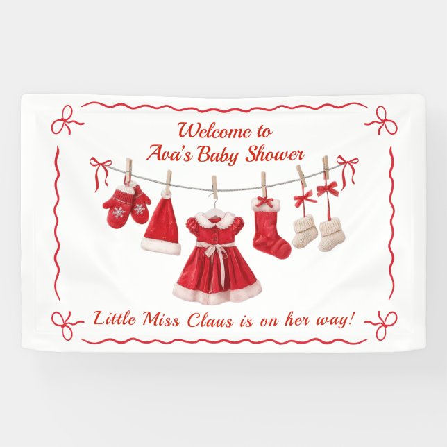 Banderoles Baby shower de Noël | Père Noël Vêtements rouge et (Horizontal)