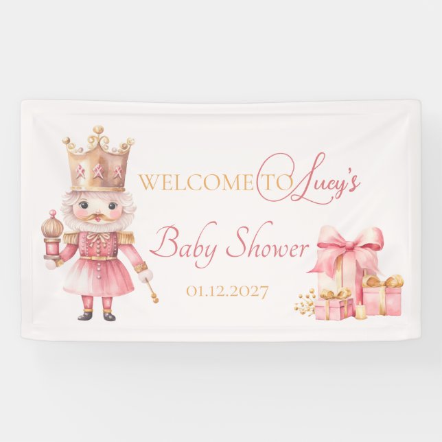 Banderoles Baby shower de Noël : Pink Nutcracker Welcome (Horizontal)