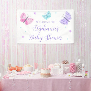 Banderoles Baby shower de papillons Purple Pink Aqua Bienvenu