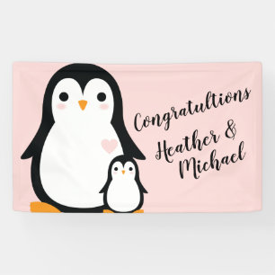 Banderoles Baby shower de pingouin rose