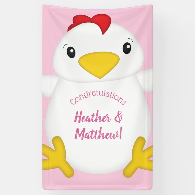Banderoles Baby shower de poulet ferme rose (Vertical)
