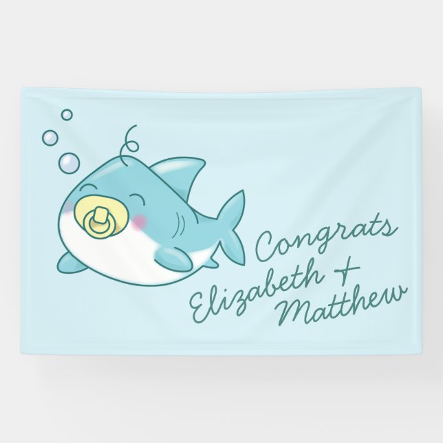 Banderoles Baby shower de requin mignon Kawaii (Horizontal)