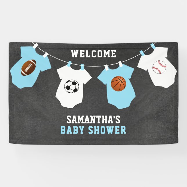 Banderoles Baby shower de sport de bienvenue personnalisé (Horizontal)