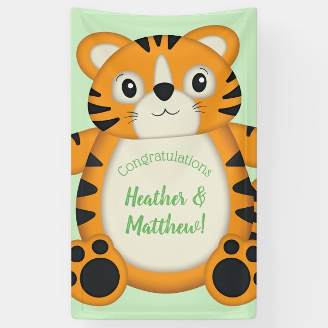 Banderoles Baby shower de tigre vert (Vertical)