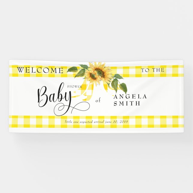 Banderoles Baby shower de tournesol En vichy Jaune Douce Bien (Horizontal)