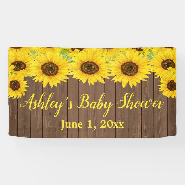 Banderoles Baby shower de tournesols Contexte Prop de bois ru (Horizontal)