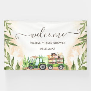 Banderoles Baby shower de tracteur pour animaux de ferme aqua