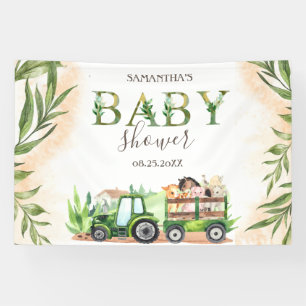 Banderoles Baby shower de tracteur pour animaux de ferme aqua