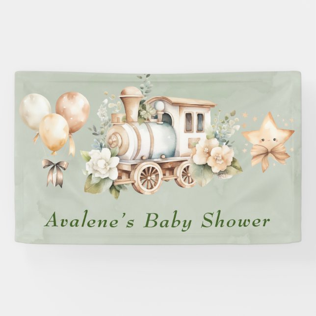 Banderoles Baby shower de train Floral de Sage Green (Horizontal)