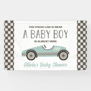 Banderoles baby shower de voiture de course bleu