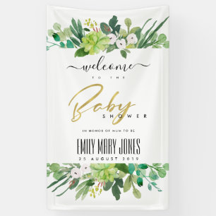 BANDEROLES BABY SHOWER D'EAU DE COULEUR FOLIAGE SUCCULTE BIEN