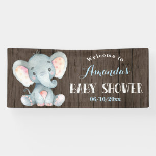 Banderoles Baby shower d'éléphant de garçon rustique bleu et