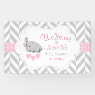 Banderoles Baby shower d'éléphant rose et gris blanc