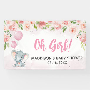 Banderoles Baby shower d'éléphant rose vif