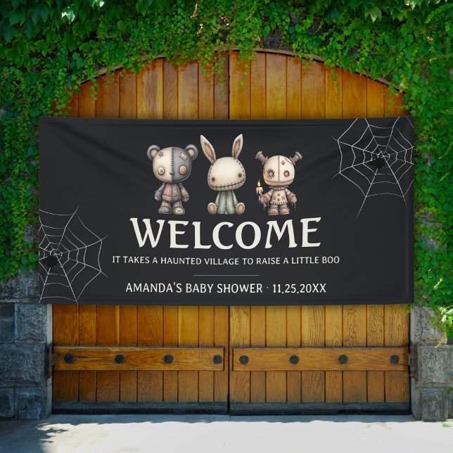 Banderoles Baby shower d'Halloween Black Cute Bienvenue Vinyl (Black Cute Halloween Baby Shower Welcome Vinyl Banner)