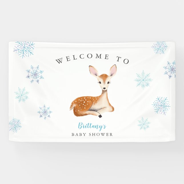 Banderoles Baby shower d'hiver bleu cerf rustique Bienvenue (Horizontal)