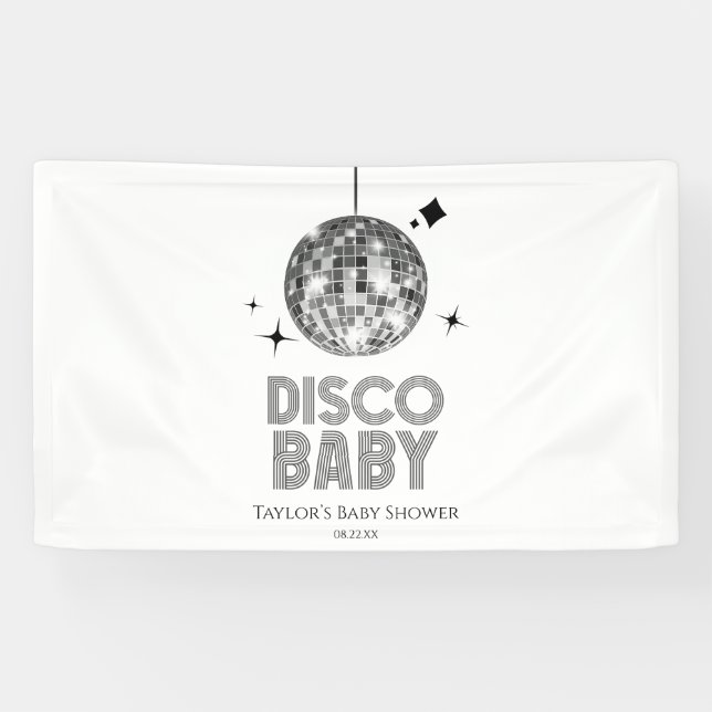 Banderoles Baby shower Disco Ball 'Disco Baby' en argent (Horizontal)