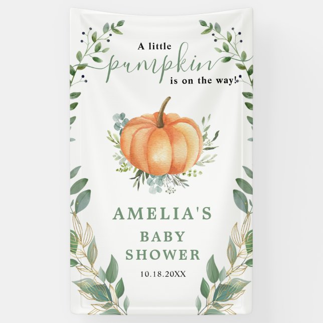 Banderoles Baby shower d'or Little Citrouille Fall Greenery (Vertical)