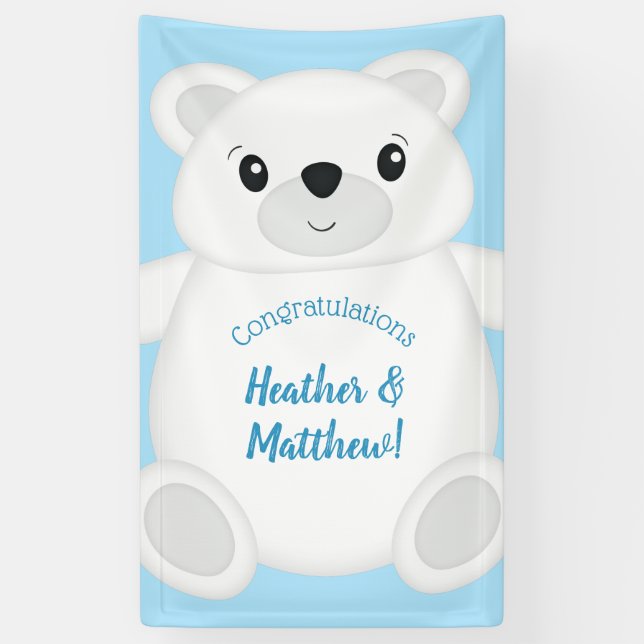 Banderoles Baby shower d'ours bleu polaire (Vertical)