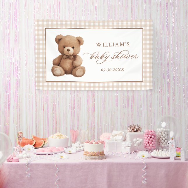Banderoles Baby shower d'ours en peluche En vichy neutre (Fête)