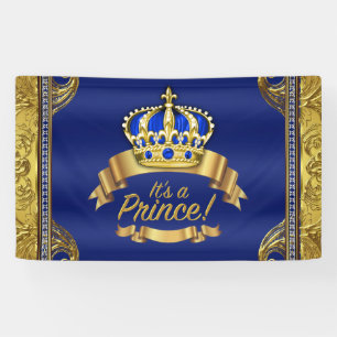 Banderoles Baby Shower du Prince Couronne d'Or Bleu Royal