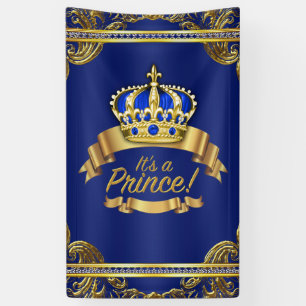Banderoles Baby-Shower du Prince Royal Bleu Couronne d'Or