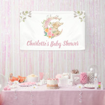 Baby shower Eléphant Fille Lune Rose Cute