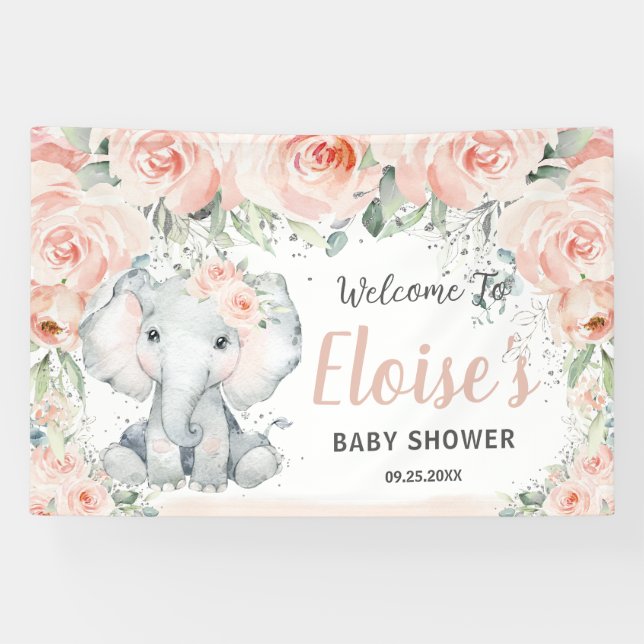 Banderoles Baby shower Eléphant flou mignon fond (Horizontal)