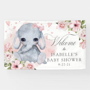 Banderoles Baby shower Eléphant Rose Rose