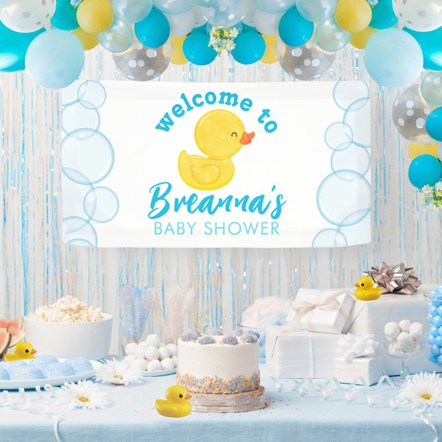 Banderoles Baby shower en caoutchouc Ducky Bienvenue pendre d (Welcome to Names Baby Shower Watercolor Rubber Ducky Hanging Vinyl Baby Shower Party Banner)