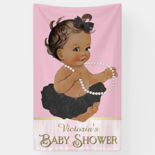 Banderoles Baby shower ethnique de fille de perle noire rose